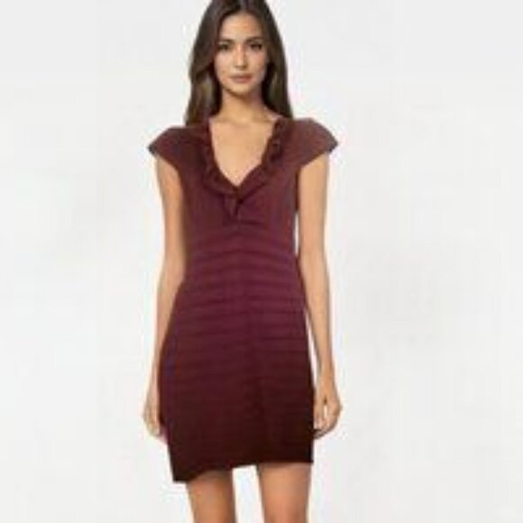 Bellissima Dresses & Skirts - Bellissima Purple Bandage dress w ruffled neckline Sz 4